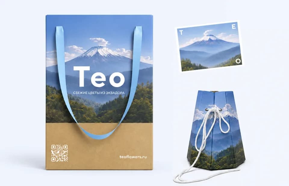 Фирменный набор для доставки Teo: пакет, открытка и коробка